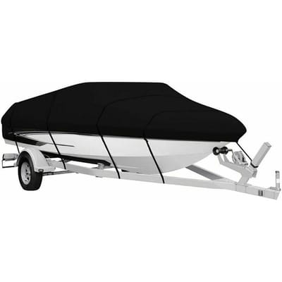 Housse de Bateau Résistante aux Déchirures avec Sac de Rangement Housse de Bateau Imperméable Toutes Saisons Convient aux Coques en V, Coques Triples, noir