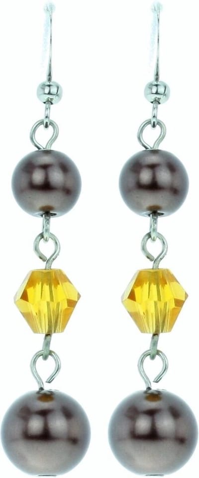 Behave - Dames pareloorhangers bruin met geel detail elegant - 5,5 cm