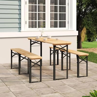 Biertafelset - Picknicktafel - Buitenfeesten - Inklapbaar ontwerp - Massief hout - Bruin