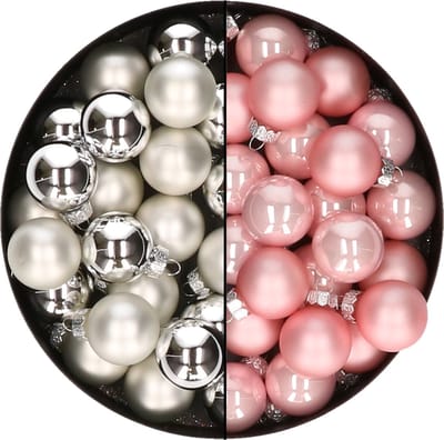 Mini kerstballen - 48x st - zilver en lichtroze - 2,5 cm - glas - kerstversiering