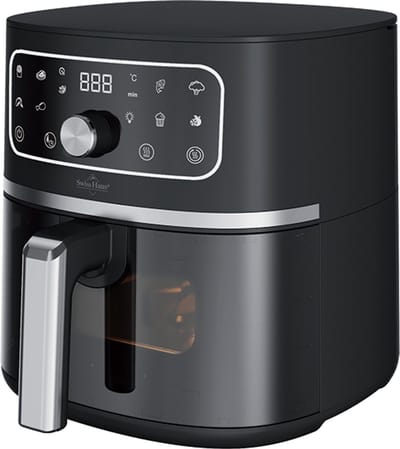 Swiss Haus® AF2305 Airfryer 4.7L met Kijkvenster – 1500W Heteluchtfriteuse – 8 Programma’s – PFAS Vrij Keramisch – Digitaal Display – Timer & Shake Reminder – Zwart