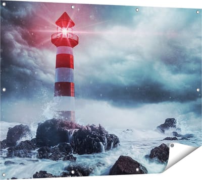 Gards Tuinposter Vuurtoren tijdens een Storm - 120x90 cm - Tuindoek - Tuindecoratie - Wanddecoratie buiten - Tuinschilderij