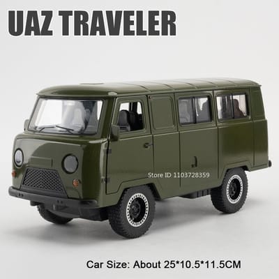 1:18 Schaal Rusland Uaz Hunter Camper Model Auto Speelgoed Legering Diecast Off-Road Voertuigen Geluid Licht Deuren Geopend Terugtrekken Voor Jongens Cadeaus