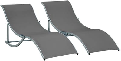 Opklapbare Tuinstoelen Set van 2 - Stoffen Ligbed - Ligstoel - Ergonomische Relaxstoelen - Tuinstoel - Strandstoel - Campingligstoel - tot 120 kg - Zonnebed - Relaxstoel voor Tuin, Terras, Zwembad & Balkon - Donkergrijs
