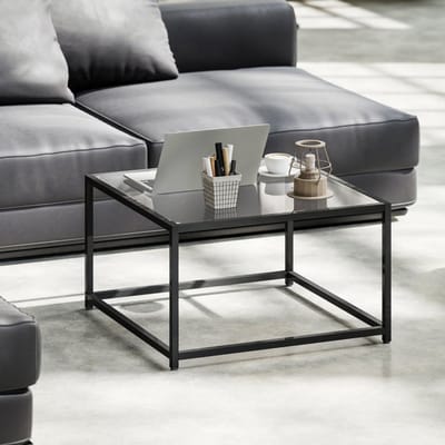 MODFU Salontafel - Gehard Glas Met Stalen Frame - Industrieel - Zwart - 68 X 68 X 39 Cm