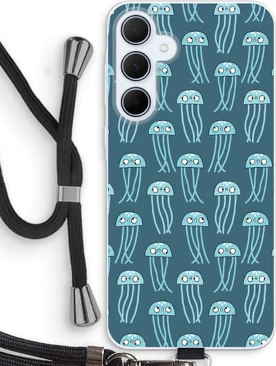 Case Company® - Hoesje met koord geschikt voor Samsung Galaxy A35 hoesje met Koord - Kwallie - Telefoonhoesje met Zwart Koord - Bescherming aan alle Kanten en Over de Schermrand