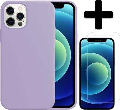 Hoesje - Met Screenprotector - Geschikt voor Apple iPhone 12 Pro - Sterk & Shockproof - Telefoon Hoes - Back Cover - Siliconen Case - Telefoonhoes - Lila