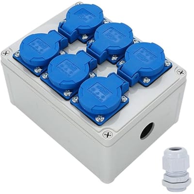 Wandverdeler 6 x 230 V met Waterdichte Aansluitingen voor Binnen en Buiten