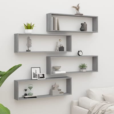 vidaXL - Wandschappen - kubus - 4 - st - 100x15x30 - cm - bewerkt - hout - grijs - sonoma