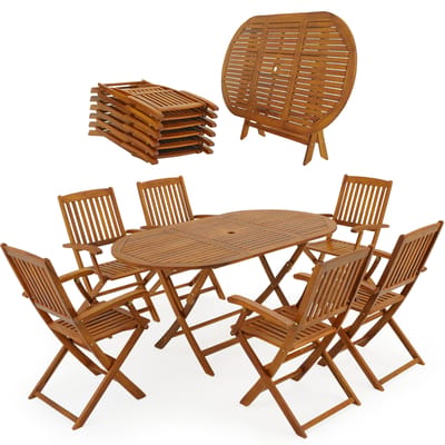 Casaria Tuinset Boston - Acaciahout 1 Tafel & 6 Stoelen - Bruin