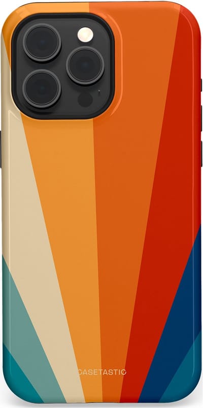 Casetastic hoesje geschikt voor Apple iPhone 15 Pro Max - MagSafe - Dubbellaagse bescherming - Retro straal - Fashion Case - Oranje Okergeel Petrol Rood