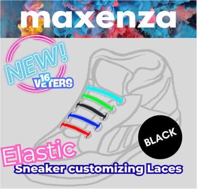Maxenza Siliconen Veters – Set van 16 Elastische Veters Zonder Knopen – Universeel voor Kinderen & Volwassenen – Zwart
