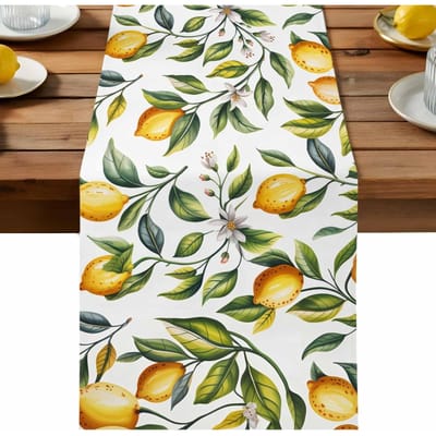 Zomer Citroen Groene Bladeren Linnen Tafelkleed Feestdecoratie Herbruikbaar Keuken Eettafelkleed Bruiloftsdecoraties 150x33cm