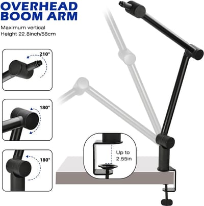 Microfoon Arm - Schaararm Standaard - Opnemen en Streamen - Geïntegreerde Kabelkanalen - 80 cm Bereik - Zwart
