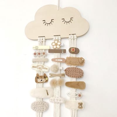 Dailygoods- Haaraccessoires Cloudvorm - Haarklem/haarspeld - Haarspeldjes meisje - Haarbanden - Haaraccessoires vrouwen - Houten wandorganizer (75 x 18 cm) - Haarbandhouder