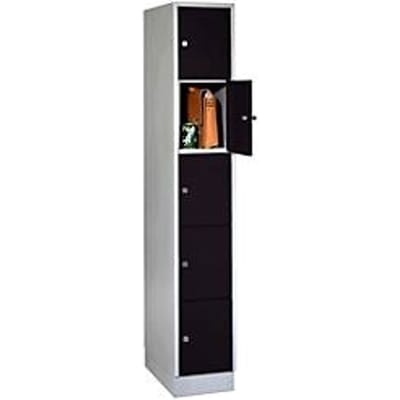 Vakkenkast, met sokkel, aantal vakken 5, vakbreedte 300 mm, veiligheidscilinderslot, diepzwart