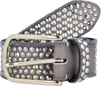 b.belt Leren Riem Nietengürtel Zoe Gold W100 Taupe Grijs