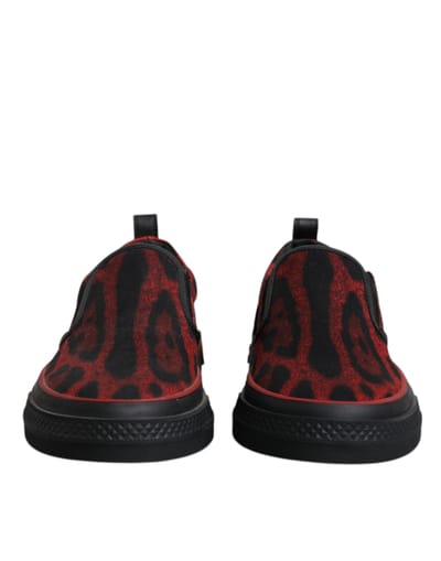 Dolce & Gabbana Rode Zwarte Luipaard Katoenen Lage Sneakers Voor Mannen