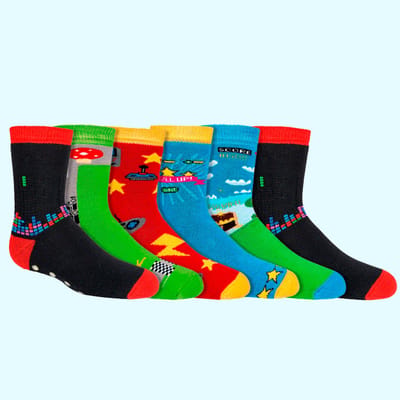 Kindersokken | huissokken | antislip | vrolijke sokken | glow in the dark print | per 6 paar | thema: gaming