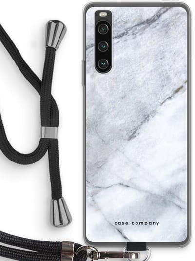 Case Company® - Hoesje met koord geschikt voor Sony Xperia 10 IV hoesje met Koord - Witte marmer - Telefoonhoesje met Zwart Koord - Bescherming aan alle Kanten en Over de Schermrand