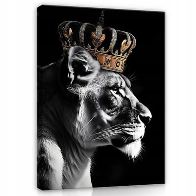 WALLARENA - Canvas schilderij - 100x70 cm - Motivatie afbeelding van een leeuw met een kroon voor de slaapkamer of woonkamer