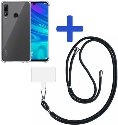 Smartphonica Telefoonhoesje Geschikt voor Huawei P Smart Plus 2019 - Enjoy 9S Transparant Schokbestendig met Afneembaar Universeel Telefoonkoord - Backcover Case Siliconen ShockProof with Lanyard