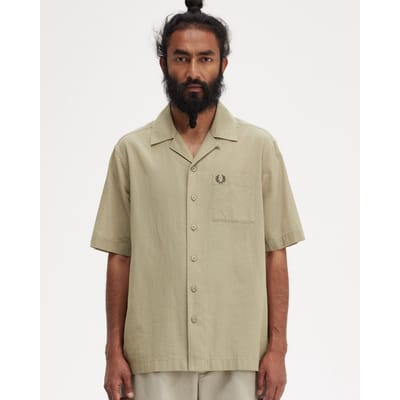 Fred Perry Heren Lichte Textuur Revere Kraag Korte Mouwen Shirt