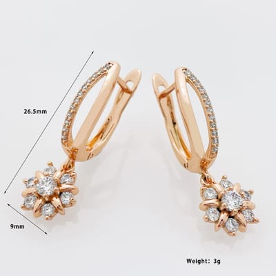 Nieuwe Lange 585 Roségoud Bloem Hang Oorbellen Natuurlijke Zirkoon Vrouwen Elegant Mode Sieraden beige