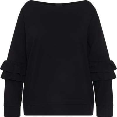 Ulla Popken - Dames - sweatshirt ruches V-hals lange mouwen - Zwart - Maat 46+