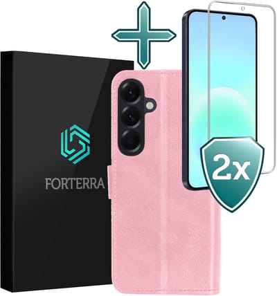 Hoesje Met 2x Screenprotector - Geschikt voor Samsung Galaxy A57 - Luxe Pasjeshouder - Flip Case - Bookcase Portemonee - Kunstleer Book Case - Flipcase Hoes - Book Cover - Walletcase - Portemonneehoes - Lichtroze