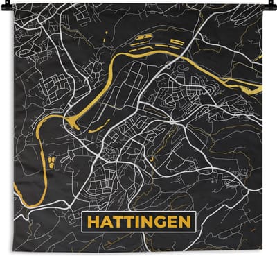 Wandkleed - Wanddoek - Black and Gold – Stadskaart – Hattingen – Duitsland – Plattegrond – Kaart - 180x180 cm - Wandtapijt