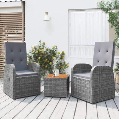 vidaXL - 3-delige - Loungeset - poly - rattan - en - massief - acaciahout - grijs
