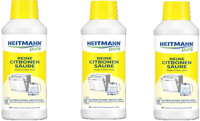 HEITMANN Pure Citroenzuur 3 x 500 ml – Krachtige Kalkverwijderaar – Voedselveilig & Biologisch Afbreekbaar – Voor Keuken, Badkamer & Apparaten