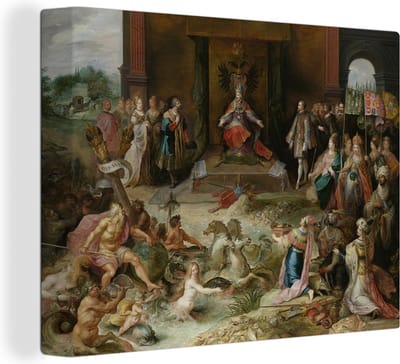 Canvas Schilderij Allegorie op de troonsafstand van keizer Karel v te Brussel - 40x30 cm - Wanddecoratie