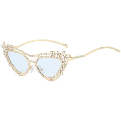 Nouveaux Lunettes de Soleil de Luxe à Double Pont Yeux de Chat pour Femmes Y2K Personnalité Fleur Diamant Design Tendance UV400 as  picture