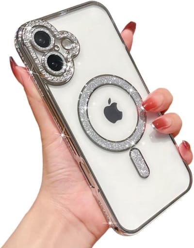 Diamant Telefoonhoesje Geschikt voor Magsafe met Camera Bescherming voor iPhone 17 - FuturiQ - Zilver