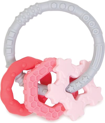 Bumkins - Silicone Teething Charms | Siliconen Baby Bijtring met Hangers - 100% Food-Safe, Premium LFGB Grade Silicone - Roze