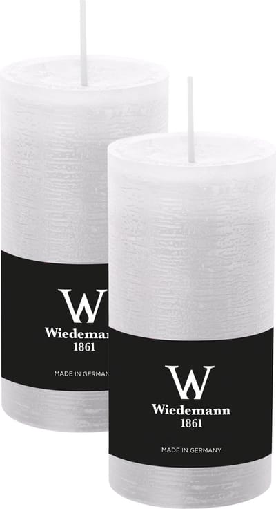 Wiedemann Cilinderkaars/stompkaars - 2x - rustieke kaars - wit - 6 x 12 cm - 42 branduren