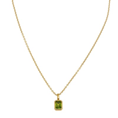Essenza Light Green Octagon Stone Necklace Gold