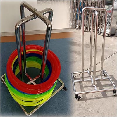 Hoelahoep Houder - Fitness Ring Rek - Sportmateriaal Opbergen - Met Wielen Verrijdbaar - 60x130cm - Zilver