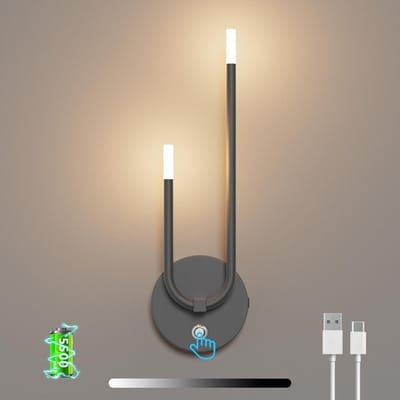Draadloze moderne wandlamp voor binnen, antraciet, touch bediening, 5500 mAh, warmwit verlichting voor slaapkamer, woonkamer, hal