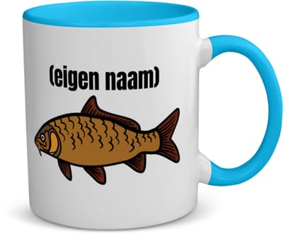 Akyol - vis met eigen naam koffiemok - theemok - blauw - Vis - vissen liefhebbers - iemand die houdt van vissen - verjaardag - cadeau - kado - 350 ML inhoud