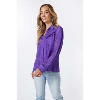 EsQualo Blouse Lace Puff Slve Deep Lavender Maat: 36 | Longsleeves Outlet | Dames | Paars