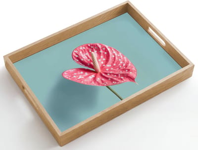Dienblad hout 50x35 cm - Schootdienblad - Blad - Anthurium - Stippen - Roze - Borrelplank rechthoek - Plateau dienbladen