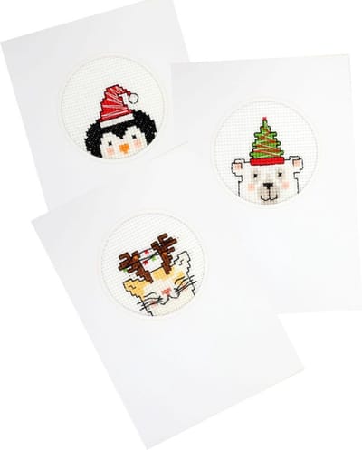 Pako compleet borduurpakket - drie kerstkaarten omzelf te borduren - 200.211 - voorgesorteerd garen - kruissteek - Aida - DIY kit