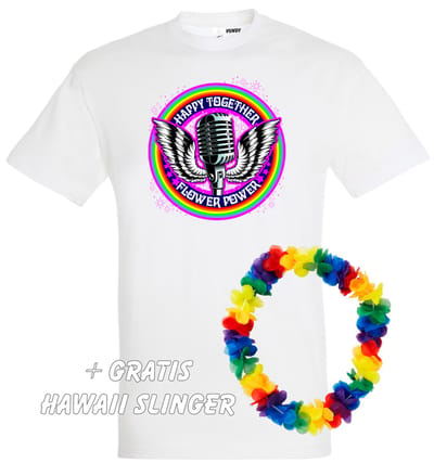 T-shirt Happy Together Flower Power | Love for all | Gay pride | Regenboog LHBTI | Wit | maat XS