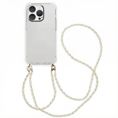 imoshion Hoesje - Geschikt voor Apple iPhone 15 Pro - Backcover met koord + armband - Parels - Transparant