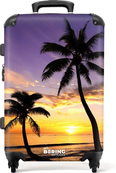 NoBoringSuitcases.com® - Koffer groot - Rolkoffer lichtgewicht - Palmbomen bij zonsondergang - Reiskoffer met 4 wielen - Grote trolley XL - 20 kg bagage