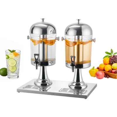 VEVOR Drankdispenser (2 x 8 L) voor Feesten Sapdispenser (gemaakt van roestvrij staal + polycarbonaat) met druppelvrije kraan en voet Waterdispenser voor restaurants en feesten, zelfgemaakte drankdispenser