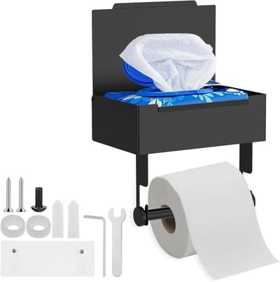 Toiletpapierhouder zonder boren met opbergdoos voor natte doekjes - 3-in-1 multifunctionele roestvrijstalen houder met zelfklevende bevestiging voor handdoeken en toiletpapier